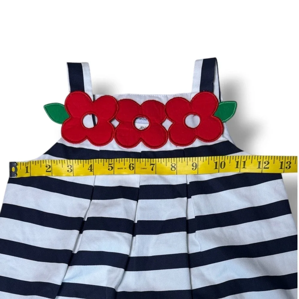 Florence Eiseman Dress Kids 5 Navy White Striped Flower Applique Nautical Summer
